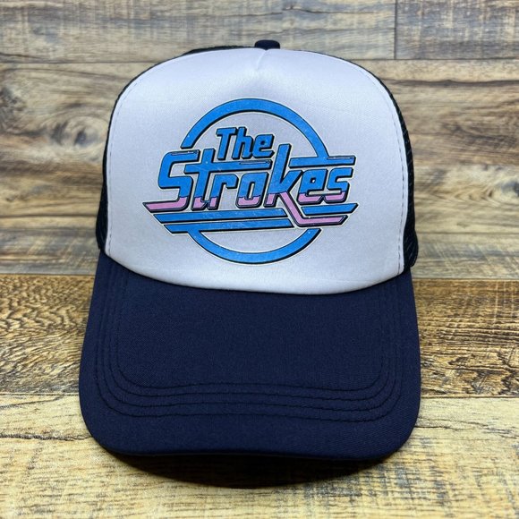 The Strokes Mens Trucker Hat Navy Snapback 90s Indie Rock Band Baseball Cap - Picture 2 of 7